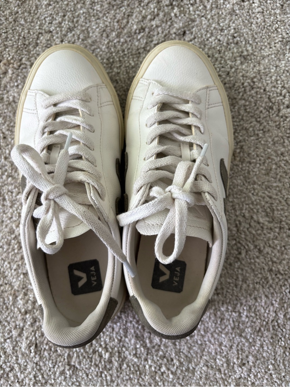 Veja Cream Leather Sneakers with Gray V Logo